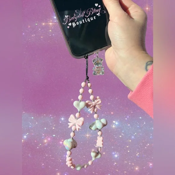 Phone Strap Lanyard ✨☁️ Luxury cloud ribbons hearts beaded shiny luxe y2k kawaii - Picture 6 of 17